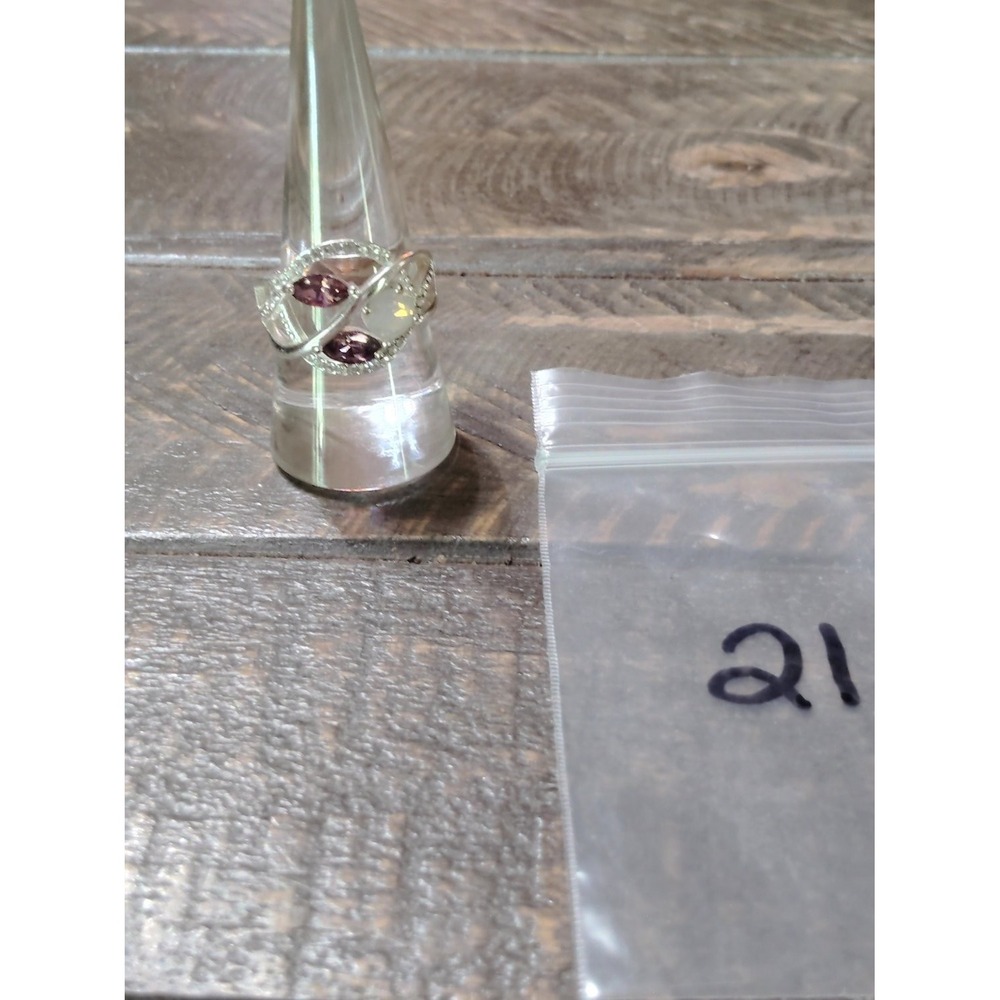 Bypass Cocktail Ring Size 9 Silver Tone Purple Marquise Faux Opal White Womens